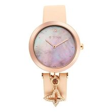 Titan Purple Unending Beauty Quartz Analog Mother Of Pearl Dial Leather Strap Watch For Women-Ns95159Wl01F