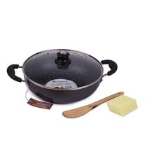 Mumma’s LIFE Non-Stick Deep Kadai with Glass Lid- with Riveted and Virgin Bakelite Handle PFOA/Heavy Metal Free (Induction and Gas Stove Friendly) – (26CM, Grey)