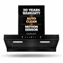 CADLEC PeakFlow 60cm T-Shape Kitchen Chimney | 1400 m³/hr High Suction, Filterless Auto Clean, Touch & Gesture Control, Oil Collector | 20Y Motor & 5Y Comprehensive Warranty | Black