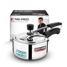 Tripro Triply Stainless Steel Inner Lid Pressure Cooker, 2 Litres Pressure Cooker, Even Heat Distribution, Bakelite Sturdy Handle, Healthy Cooking, Easy to Clean, Induction and Gas Stove Ready