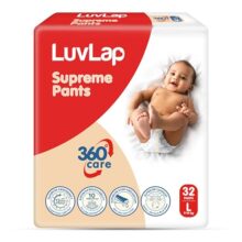 LuvLap Supreme Diaper Pants Large (LG) 9 to 14Kg, 32Pcs, 360° skin care with 10 million breathable pores, Aloe Vera for superior Rash prevention, upto 12hr protection, 5 layer super light core