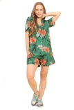 ENCIGER Womens Printed Casual Shirts and Shorts Set 2-Piece Co Ord Set for Women Vacation Outfit (WMSS1_Green Brown_L)