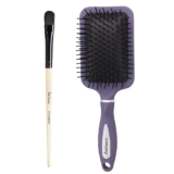 Midazzle Premium Wooden Eye Shadow Brush (MB1105) With Premium Purple & Silver Green Paddle Hair Brush (MIHB0022) – Set of 2