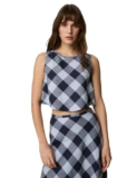 Marks & Spencer Linen Rich Checked Crop Top