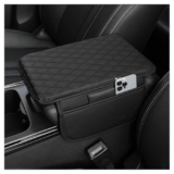 Car Armrest Cover With Side Pockets, Quilted Design Center Console Cover, Elastic Strap Installation, Black