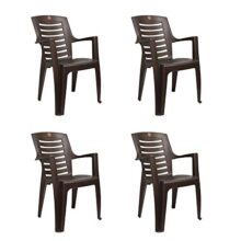 Cello Ultramatt Plastic Full Back Armchair, Set Of 4(Pearl Brown)