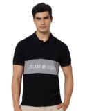 U.S. Polo ASSN. Mens Solid Half Sleeve Printed Polo Neck T-Shirts (USTSHS1208_Black_M)