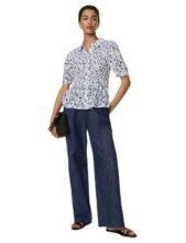 Marks & Spencer Floral Collared Shirred Puff Sleeve Shirt White Mix