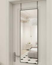 BEAUTYPEAK 16″ x 50″ Adjustable Height Over The Door Mirror, Full Length Hanging Door Mirror with Shatterproof Tempered Glass Aluminum Alloy Frame for Bedroom, Living Room, Bathroom, Dorm, Black