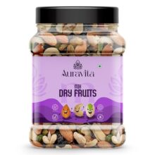 Auravita Healthy Nutmix 500g Pack Of 1 | Premium Mix Dry Fruit Dried Almonds, Black Raisins, Cashewnuts, Cranberries, Green Raisins, Walnut Kernels & Many More