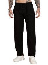 Urban Buccachi Men’s Slim Fit Trouser | Black Casual Bottoms with Elastic Waist & Drawstring | Soft Stretchable Fabric | Stylish Straight Fit Trousers for Office, Travel & Daily Use