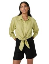 Marks & Spencer Lyocell Rich Tie Front Shirt with Linen Onyx
