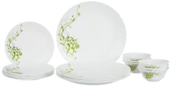 Larah by Borosil Erba Opalware 18 Pcs Dinner Set, Opal Glass Dinner Plates & Bowls, Crockery Set for Dining, Microwave Safe