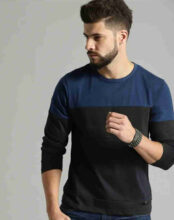 Houseofcommon Colorblock Men Round Neck Blue, Black T-Shirt