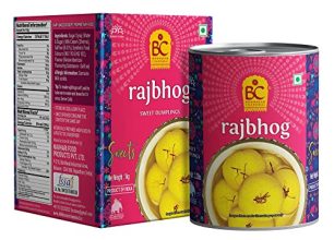Bhikharam Chandmal Rajbhog Tin Sweets – Open & Eat – Indian Sweets – 1 Kg – Kesar Falvoured – 10 Pieces (Big Size)