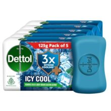 Dettol Icy Cool Bathing Soap Bar With 3x intense cooling (625gm), 125gm – Pack of 5