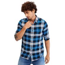 Spykar Blue Full Sleeves Cotton Slim Fit Checks Shirt for Men (Size: 2XL)-MSHCS2BD157-Teal Blue