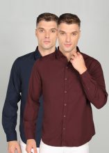 METRONAUT Men Solid Casual Dark Blue, Maroon Shirt(Pack of 2)