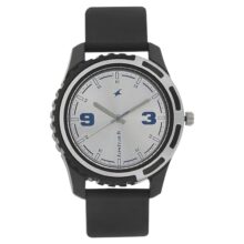 Fastrack Bare Basics Quartz Analog Silver Dial Black Plastic Strap Watch for Guys – NS3114PP02