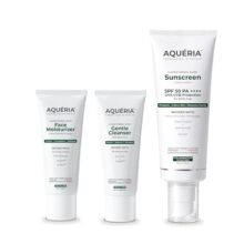 Aqueria Travel Kit For Acne Prone, Oily, Combination Skin | Oil Control Brightening French Sunscreen (50G) | 5% Niacinamide & Ceramides French Face Wash (20Ml) | Oil Free Gel Based Daily French Moisturizer (15G) | Fragrance-Free, Non-Drying, Dermatologist Validated, Lightweight, Non-Greasy, No White Cast | Suitable For Daily Use