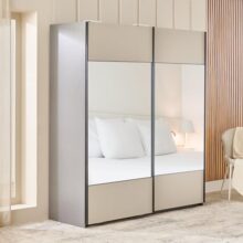 Home Centre | Tiffany 2-Door Sliding Wardrobe with Mirror- Grey | Full Length Mirror for Home | Engineered Wood | Grey | 1 Year Warranty