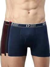 Dixcy Scott Originals Mens Modern Regular Solid Pure Cotton Trunks (Pr14469180_Navy,Dark Grey,Lt Coffee Brown,Denim Blue,Wine_S)