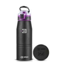 Go24 pexpo Stainless Steel 3 Layer Vacuum Insulated Water Bottle – 740ml | ISI Certified, Leakproof, BPA Free, 2 Year Warranty, For Home, Travel, Gym, Sports | Atlas – Knight Black