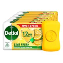 Dettol Lime Fresh (Lime Cool) Bathing Soap Bar With 12Hr Freshness (750Gm) |Long Lasting Freshness, 150Gm Pack Of 5