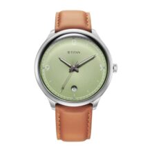 Titan Timeless Treasures Quartz Analog with Date Green Dial Brown Leather Strap Watch for Men – 10023SL01