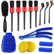 Car Cleaning Kit 15 Piece Set With Brush Set, Microfiber Mitt, Cloths And Foam Pads