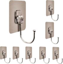 JITRUVA 10 Pcs Heavy Duty Adhesive Wall Hooks – Waterproof Stainless Steel Stick On Hooks for Towel, Coat & Kitchen Storage – Damage-Free Wall Hangers for Bathroom, Home, and Office Organization