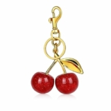 Kokora Mitra Cherry Keychain With Gold-Tone Keyring And Safety Snap Hook, Red Cherry Charm Design