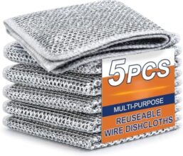NORIQ (5 Pack) Non-Scratch Dish Wash Cloth, Steel Wire Dish Cloth, Wire Dishwashing Rags Stainless Steel Scrubber Non-Scratch Wire Dishcloth for Washing Dishes Sinks Counters