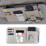 Car Sun Visor Organizer With Card Pockets, Zip Pocket, Phone Slot, Mesh Pockets, Pen Holder And Glass Holder – Grey