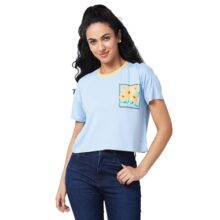 Spykar Round Neck Half Sleeves Blue T-Shirt for Women (Size: M)-WKTFT1BD073