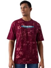Spykar Men’s Red Oversized Solid Half Sleeves T-Shirts