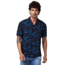 Spykar Blue Printed Half Sleeve Shirt for Men (Size: S)-MSHPS1BD221_Navy Blue