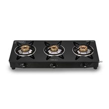 Bajaj Ucx 3B Powder Coated Glasstop Gas Stove, 3 Burners, Black, Open