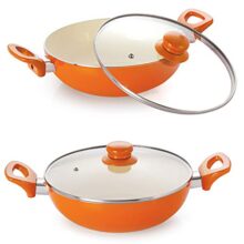 Nirlon Ceramic Induction Nonstick Cookware Pots and Pans Utensil Set with Glass Lid (2 Piece)