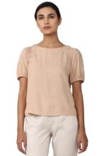 Van Heusen Women Beige Print Formal Boat Neck Top