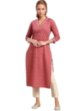 rytras Women’s Rayon Floral Printed Straight Kurta(Peach,L)