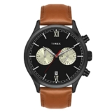 TIMEX Analog Watch for man with Black Round Dial & Tan Leather Strap Band Water Resistant Men’s Wrist Watches – TWEG19808