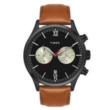 TIMEX Analog Watch for man with Black Round Dial & Tan Leather Strap Band Water Resistant Men’s Wrist Watches – TWEG19808
