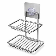 2 Tier Soap Holder for Bathroom Wall | Self Adhesive Soap Stand Rack | Stainless Steel Rust Proof Soap Dish Holder | Wall Mounted Bathroom Shelf Kitchen Organizer (No Drill)