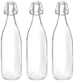 Amazon Brand – Solimo Silica Glass Bottle with Flip Cap, 1 Litre, Set of 3 (Transparent)