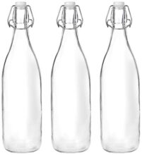 Amazon Brand – Solimo Silica Glass Bottle with Flip Cap, 1 Litre, Set of 3 (Transparent)