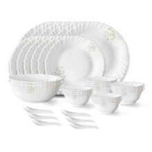 Larah by Borosil Ingot Fluted Series Opalware Dinner Set | 33 Pieces for Family of 6 | Microwave & Dishwasher Safe | Bone-Ash Free | Crockery Set for Dining & Gifting | Plates & Bowls | White