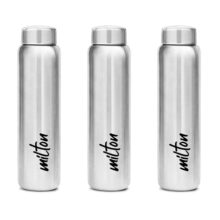 MILTON Aqua 1000 Stainless Steel Water Bottle 920 ml, Set of 3, Single Walled, ISI Certified I Leak Proof Lid, Rust Proof I For School, Office, Gym I Silver