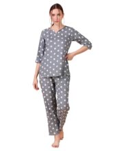 Ichaa Women’s Rayon Polka Printed Top & Pyjama Night Suit Set (4XL, Grey)
