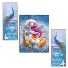Indianara Set of 3 Ganesha with Peacocks MDF Art Painting (3880FL) without glass 4.5 X 12, 9 X 12, 4.5 X 12 INCH